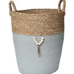 GRANDE PANIERE RONDE DECO NATUREL VERT KAKI