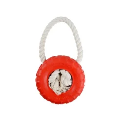 JOUET PNEU CAOUTCHOUC SUR CORDE 14X25CM ROUGE