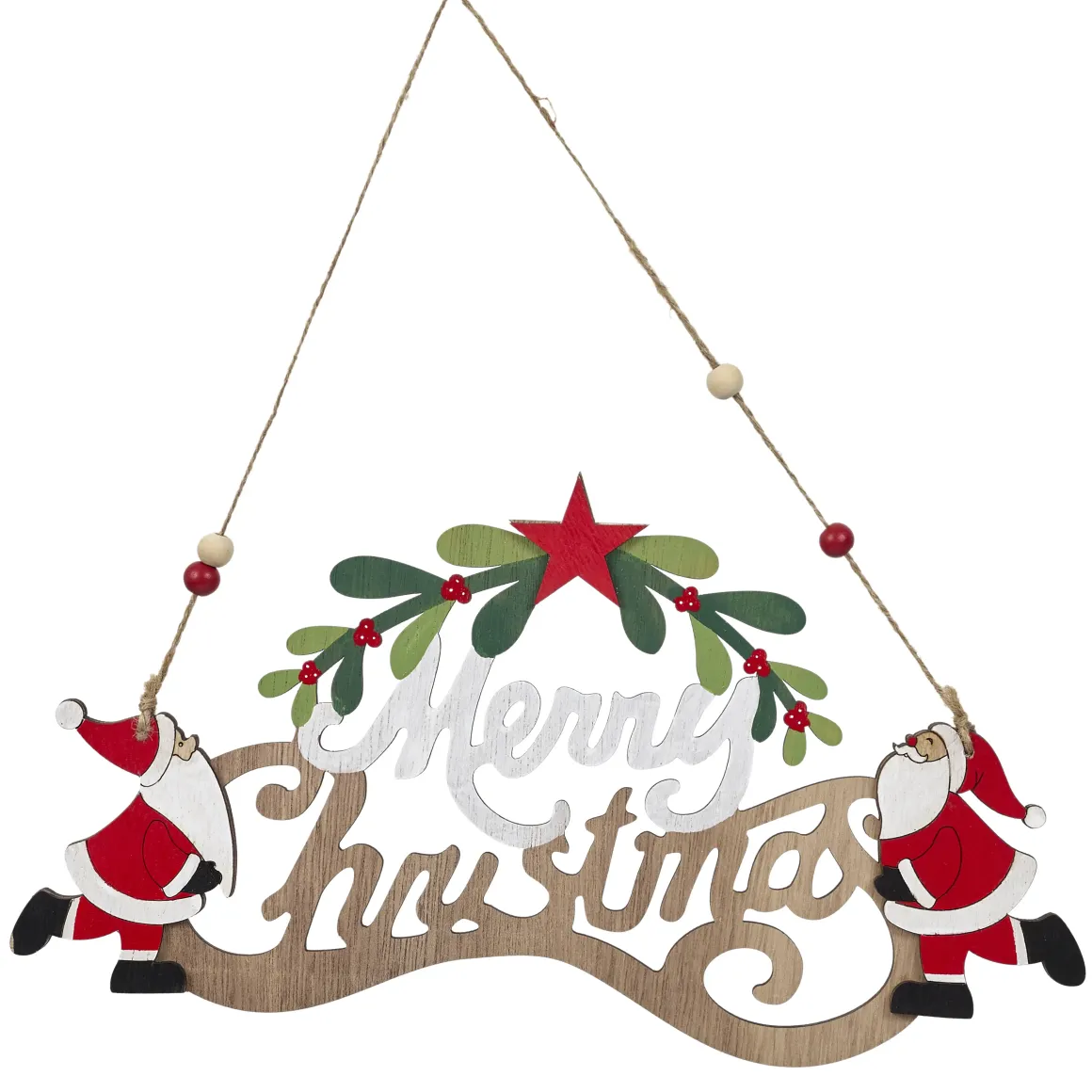 MERRY CHRISTMAS A SUSPENDRE BOIS ROUGE VERT L.30CM