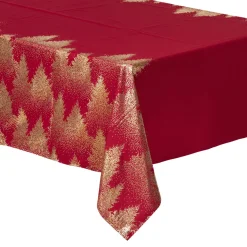 NAPPE ROUGE OR IMPRIME SAPIN 140X240CM