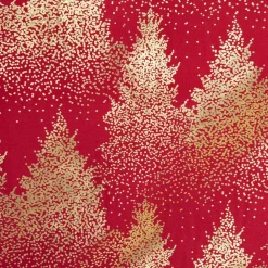 NAPPE ROUGE OR IMPRIME SAPIN 140X360CM