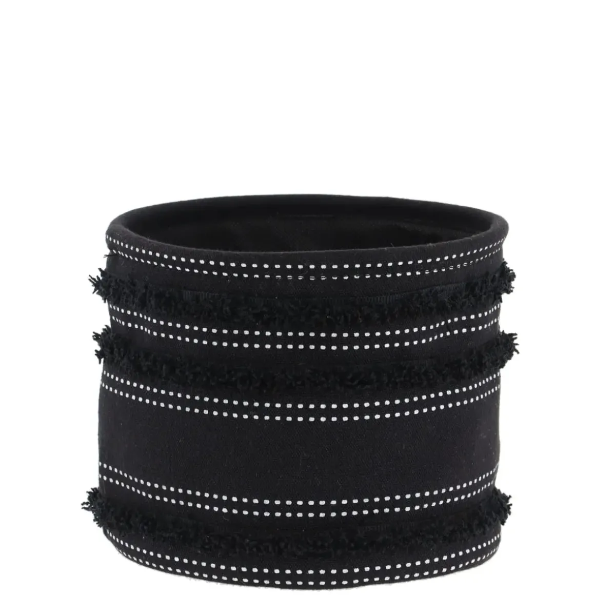 PANIER COTON IMPRIME DECO FRANGES NOIR 19X16CM
