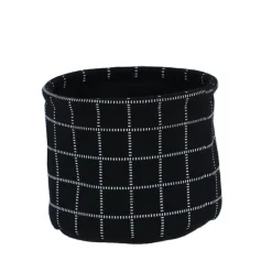 PANIER COTON IMPRIME MOTIF CARRE NOIR 15X12CM
