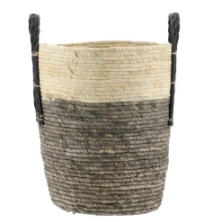 PANIERE A LINGE MAIS NATUREL GRIS 32X38CM