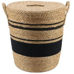 PANIERE COUVERCLE PAILLE ET COTON 42X48CM NATUREL NOIR