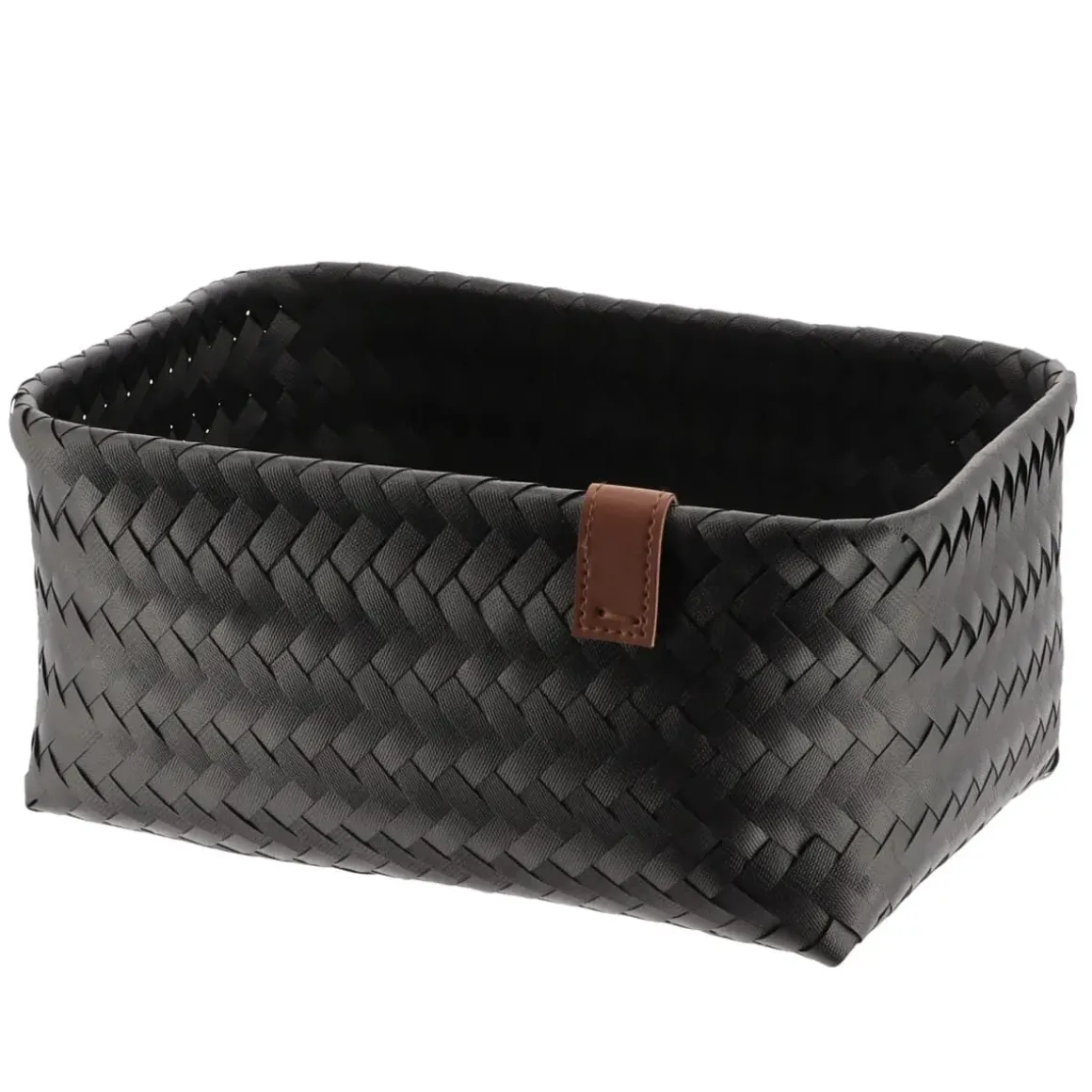 PANIERE EN 30X20.5X13.5CM ET LIEN FACON CUIR NOIR