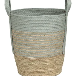 PANIERE FIBRE VEGETALE PAPIER D.34X37CM NATUREL BLEU VERT