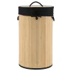PANIERE LINGE RONDE PLIABLE BAMBOU TISSU LIN NOIR