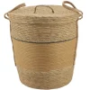 PANIERE PAPIER ET PAILLE AVEC COUVERCLE 37X43CM OCRE NATUREL