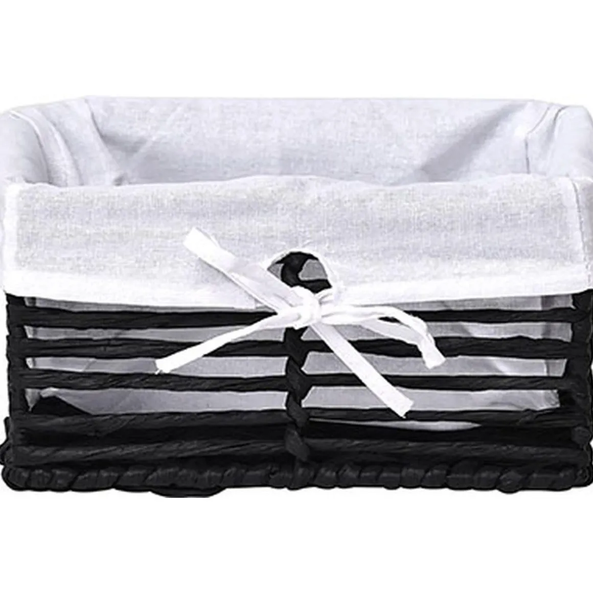 PANIERE PM EN PAPIER STRUCTURE METAL NOIR TISSU BLANC