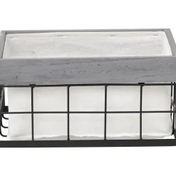 PANIERE RECTANGULE BOIS METAL MM HOME DECO GRIS
