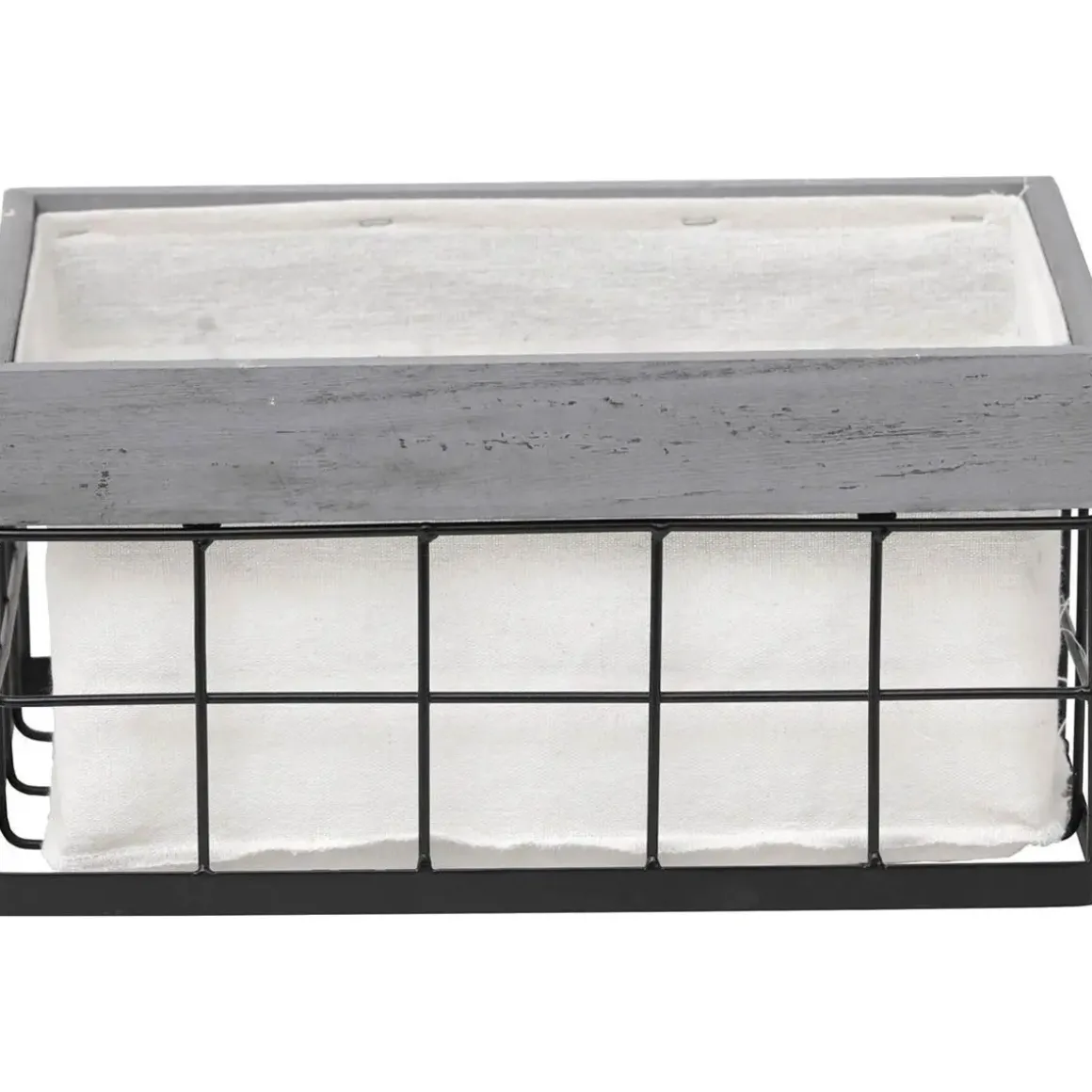 PANIERE RECTANGULE BOIS METAL MM HOME DECO GRIS