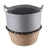 PANIERE RONDE DECO POMPONS D.42X48CM GRIS NATUREL