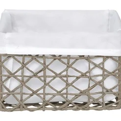 PANIER GM PAPIER TAUPE TISSU BLANC