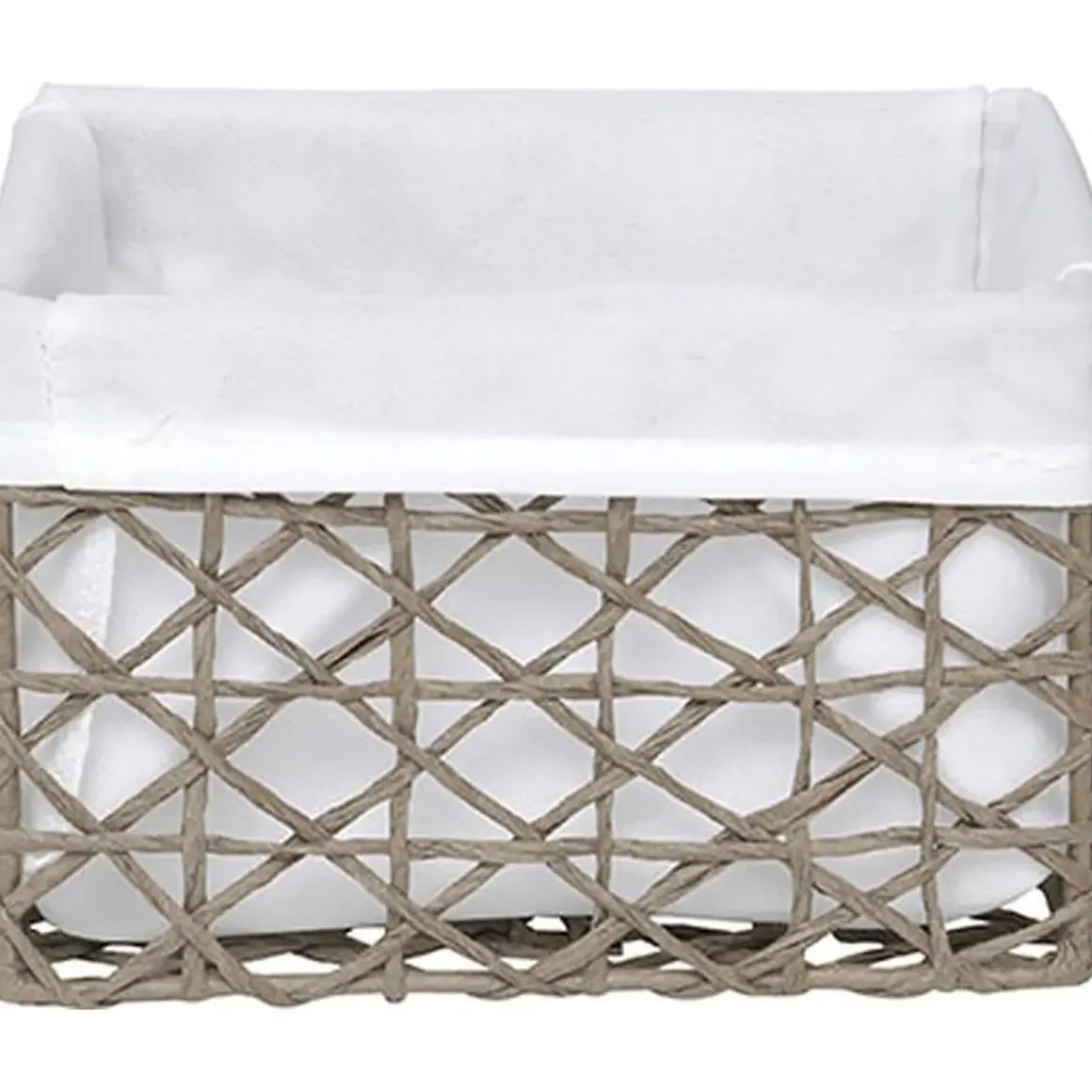 PANIER GM PAPIER TAUPE TISSU BLANC