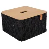 PANIER PAPIER METAL COUVERCLE BAMBOU 27X27X16CM NOIR