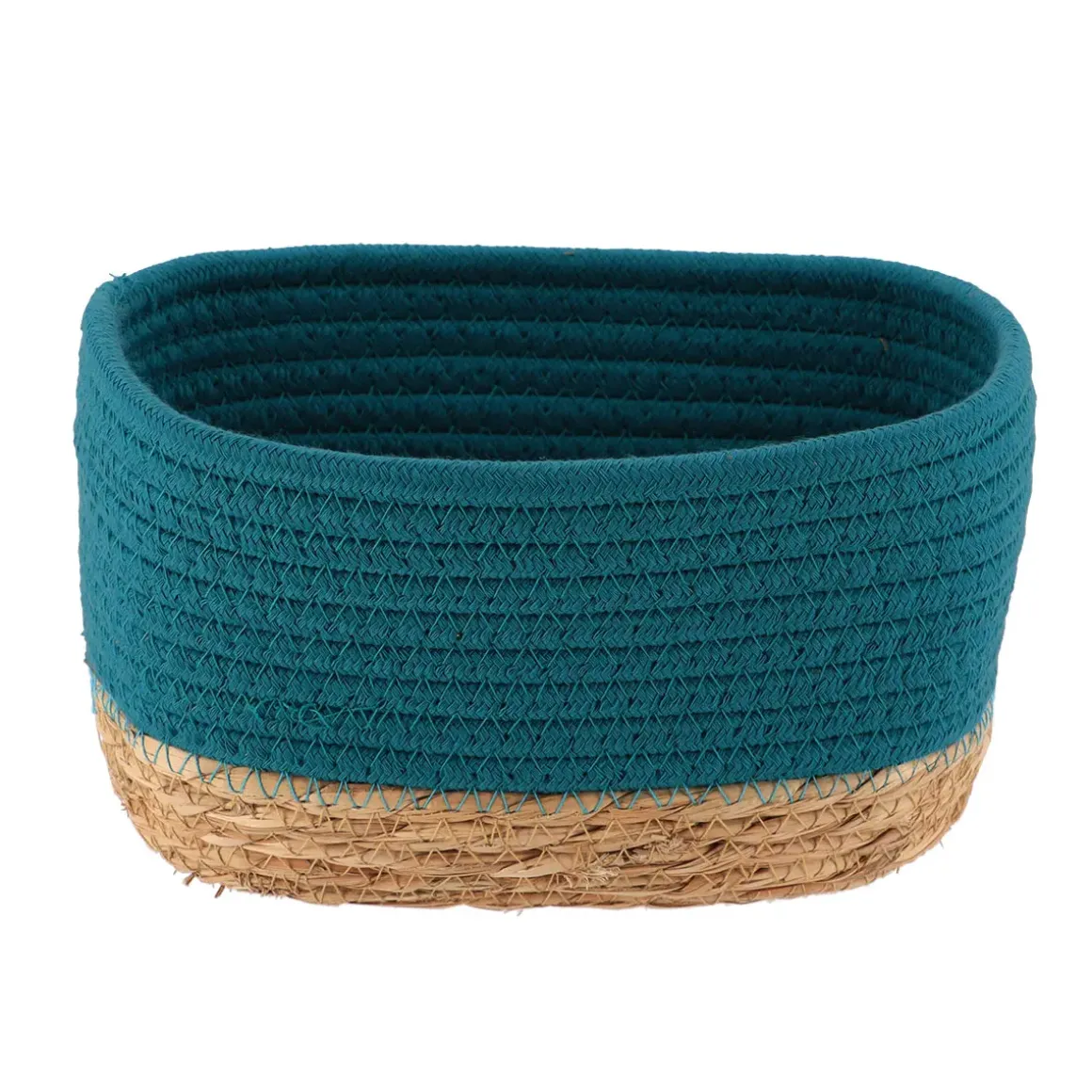 PANIER RECTANGLE COTON VEGETALE 21X13X12CM BLEU TAHITIEN
