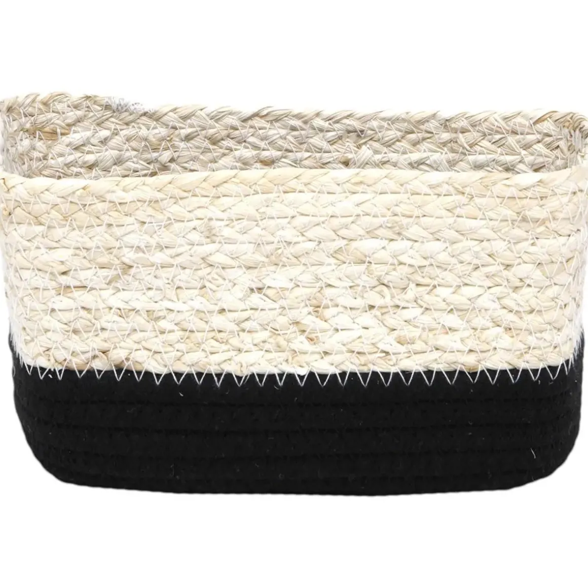 PANIER RECTANGULAIRE MAIS COTON 21X13X12CM NATUREL NOIR
