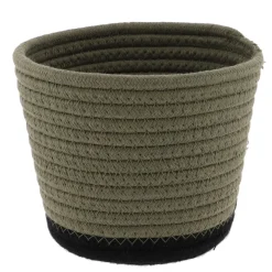 PANIER ROND COTON KAKI NOIR D.15X12CM