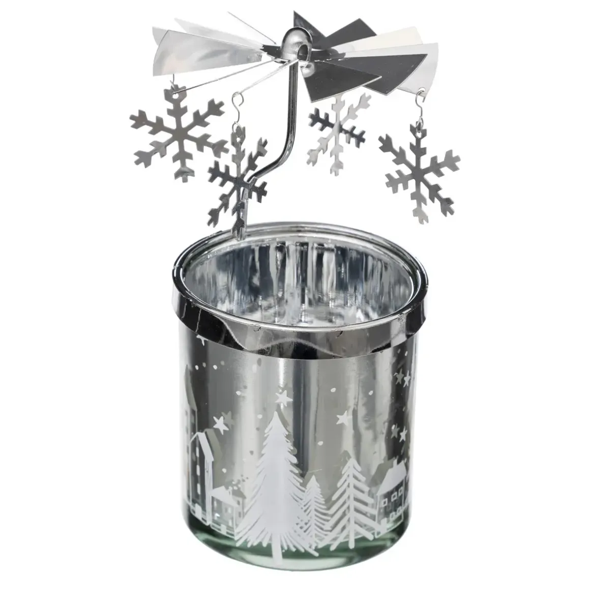 PHOTOPHORE TOURNANT ETOILE ARGENT 9X11CM