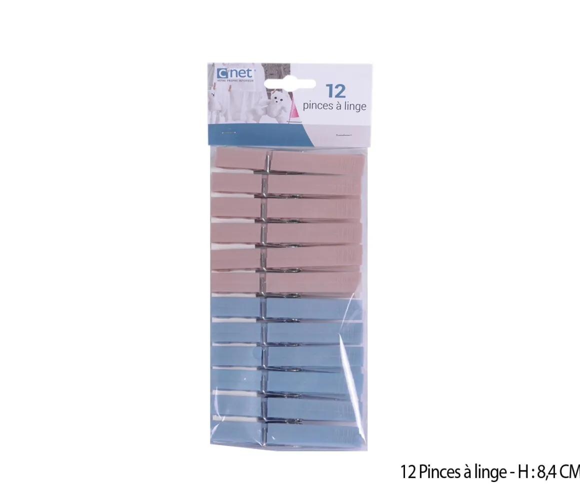 12 PINCES LINGE PLASTIQUE GREGE BLEU 8.4CM