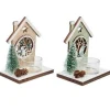 PORTE BOUGIE CHALET NOEL BOIS ET VERT 11X8X14.5CM