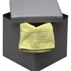 POUF DE RANGEMENT PLIABLE PU MDF UNI  GRIS