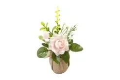 ROSE ET BOUTON DANS POT EN TOILE ROSE