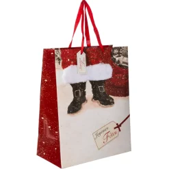 SAC CADEAU IMPRIME MOYENNE TAILLE PERE NOEL AVEC FOURRURE