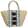 SAC DE PLAGE POMPOMS BLEUS 52X20X30CM