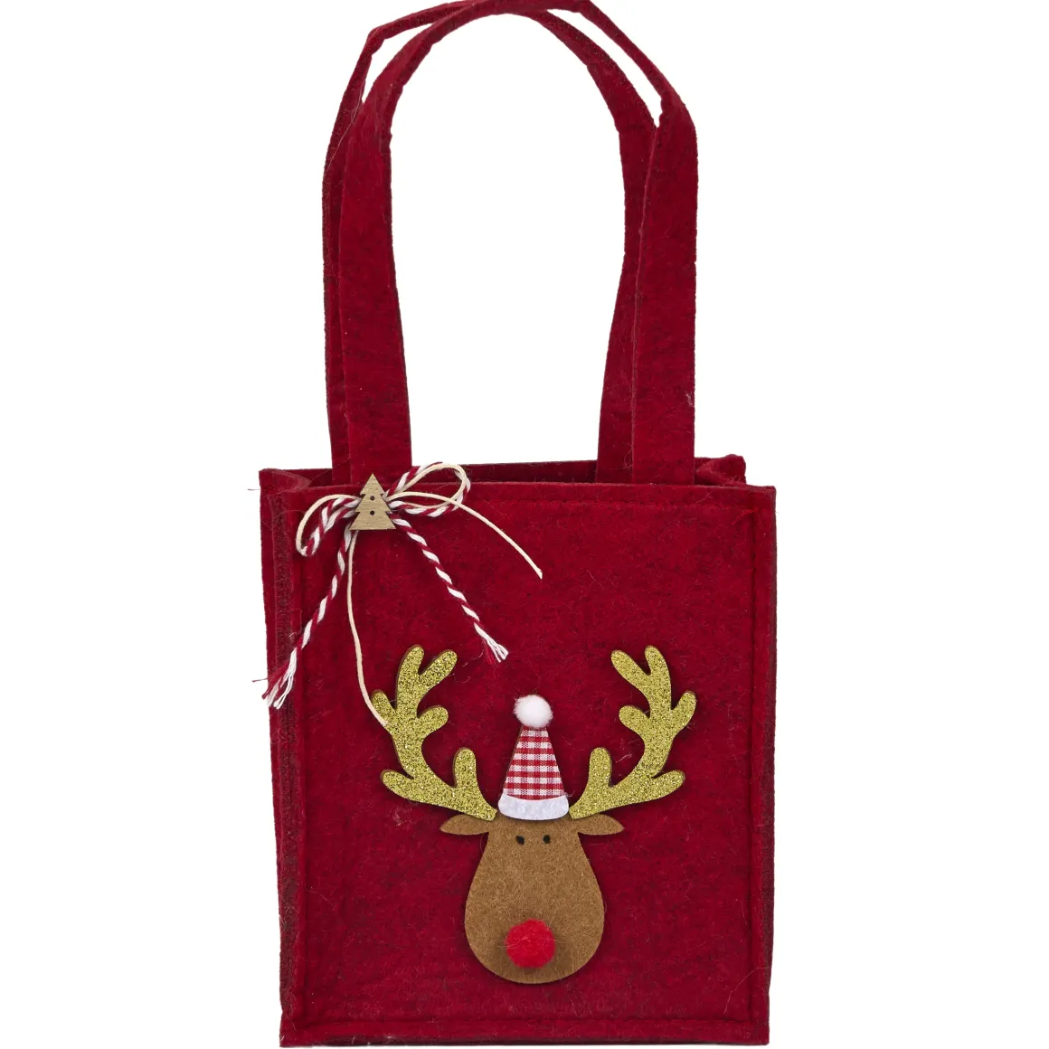SAC FEUTRINE ROUGE CERF 14X16CM