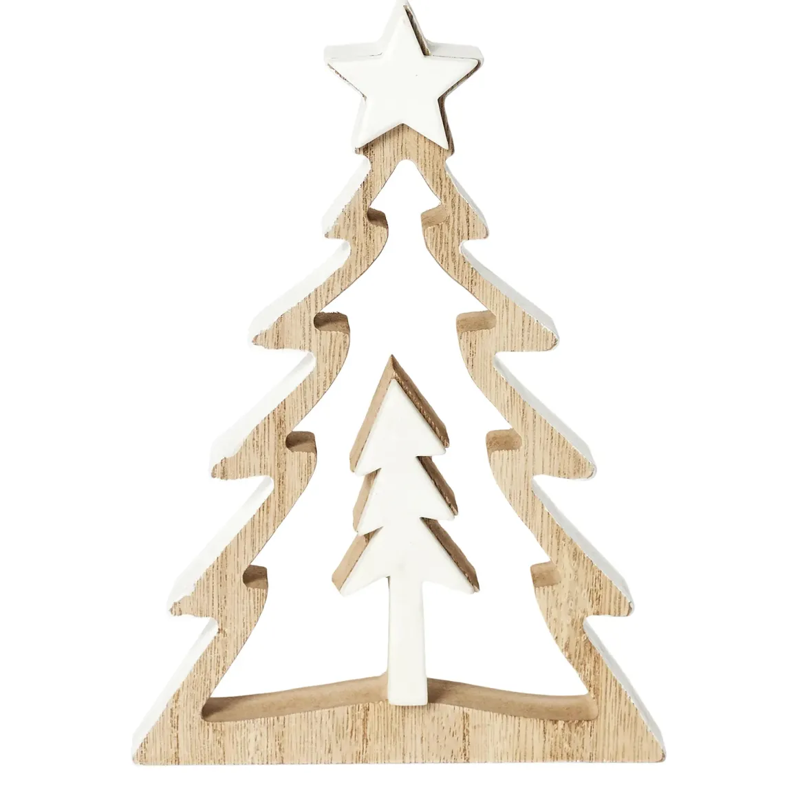 SAPIN AVEC ETOILE BOIS BLANC A POSER H17CM