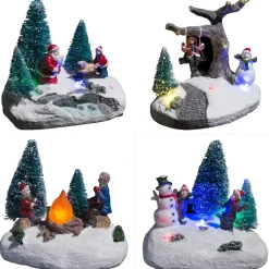 SCENE VILLAGE DE NOEL NEIGE ET SAPIN 3LED A PILES