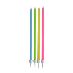 SET 16 BOUGIES ANNIVERSAIRE LONGUES H.14.5CM MULTICOLORE