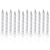 SET 12 BOUGIES METALLIQUES ARGENT AVEC SUPPORT H.6CM