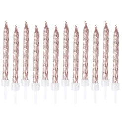 SET 12 BOUGIES METALLISEES AVEC SUPPORT H.6CM ROSE GOLD