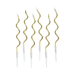 SET 12 BOUGIES SPIRALES AVEC SUPPORT H.12.5CM OR