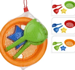 SET 4 JOUETS DE PLAGE TAMIS PELLE RATEAU ETOILE