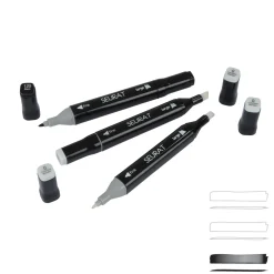 SET 3 MARQUEURS ALCOOL DOUBLE POINTE BISEAUTEE BASIQUE