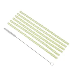SET 6 PAILLES PLASTIQUE REUTILISABLE TILLEUL BLANC ET BROSSE