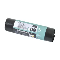 SET 10 SACS POUBELLE HAUTE 50L LIENS COULISSANTS NOIR