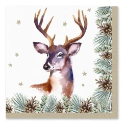 SET 20 SERVIETTES 3 PLIS 33X33CM NATURE CERF