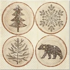 SET 20 SERVIETTES 3 PLIS 33X33CM RONDELLES DE BOIS