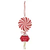 SUSPENSION BOIS BONBON ROND ROUGE BLANC 21CM
