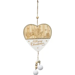 SUSPENSION BOIS COEUR BLANC POMPON