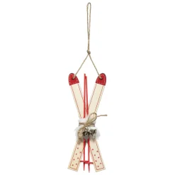 SUSPENSION BOIS SKI ROUGE ET NATUREL 17CM