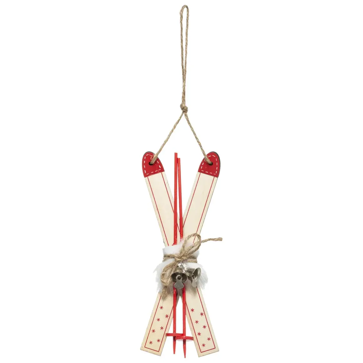 SUSPENSION BOIS SKI ROUGE ET NATUREL 17CM