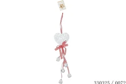 SUSPENSION COEUR GRELOTS RUBAN VICHY 9X2.5X37CM