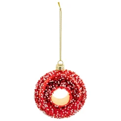 SUSPENSION DE NOEL VERRE DONUT SUCRE ROUGE 9CM
