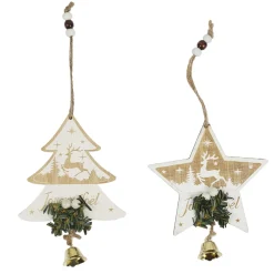 SUSPENSION ETOILE ET SAPIN ENNEIGE AVEC CLOCHE